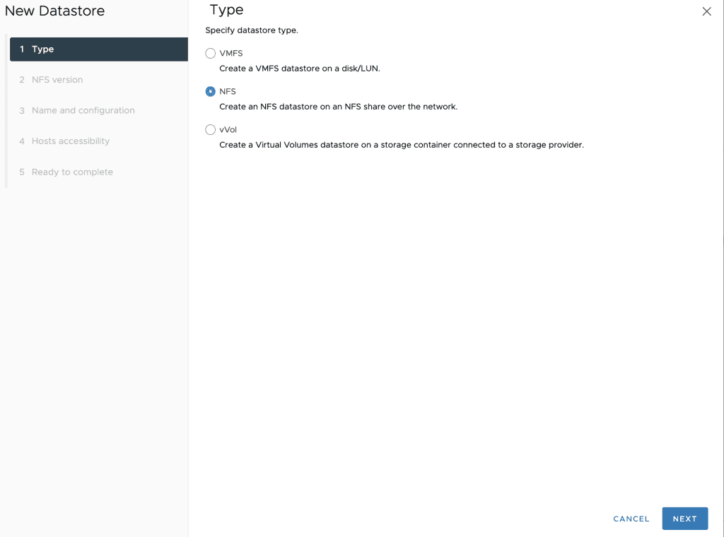 Content Libraries Type > NFS