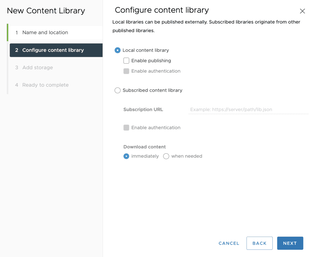 Content Libraries Configure content library