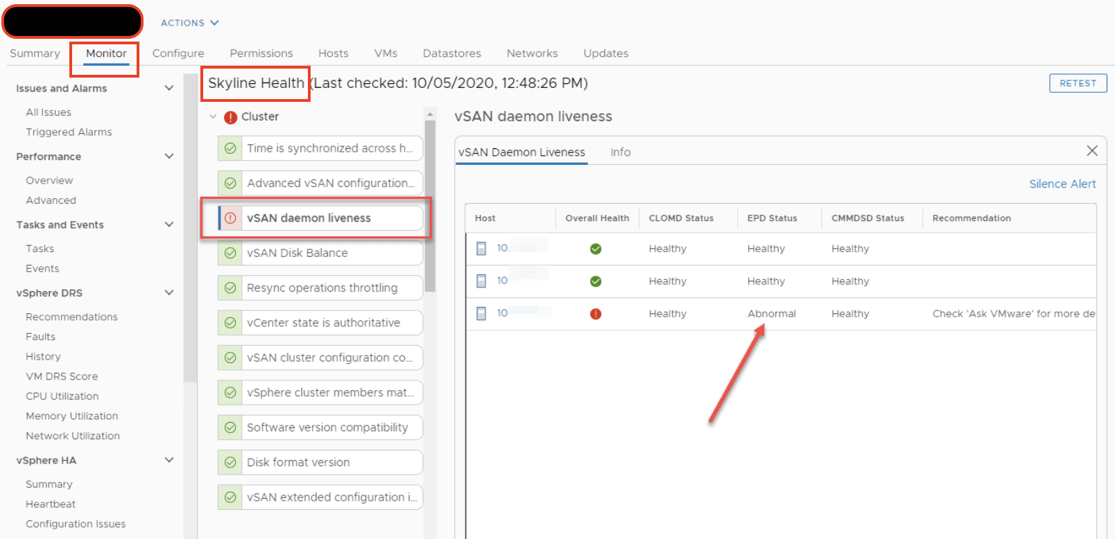 Routine Check Demon vSAN Daemon Liveness Check Failed - FERHAT SÜRER